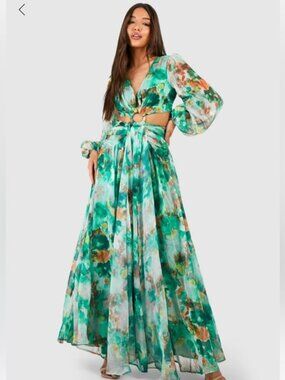 Boohoo Floral Print Chiffon maxi dress